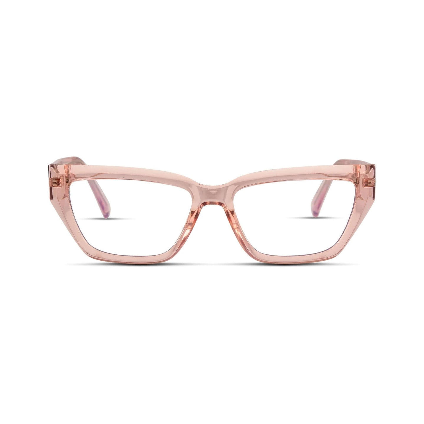 Γυαλιά Blue Light Celeste Peach Glow με κοκκάλινο σκελετό και ορθογώνιο σχήμα σε ροδακινί ροζ απόχρωση.