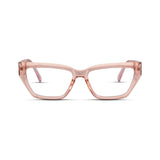 Γυαλιά Blue Light Celeste Peach Glow με κοκκάλινο σκελετό και ορθογώνιο σχήμα σε ροδακινί ροζ απόχρωση.
