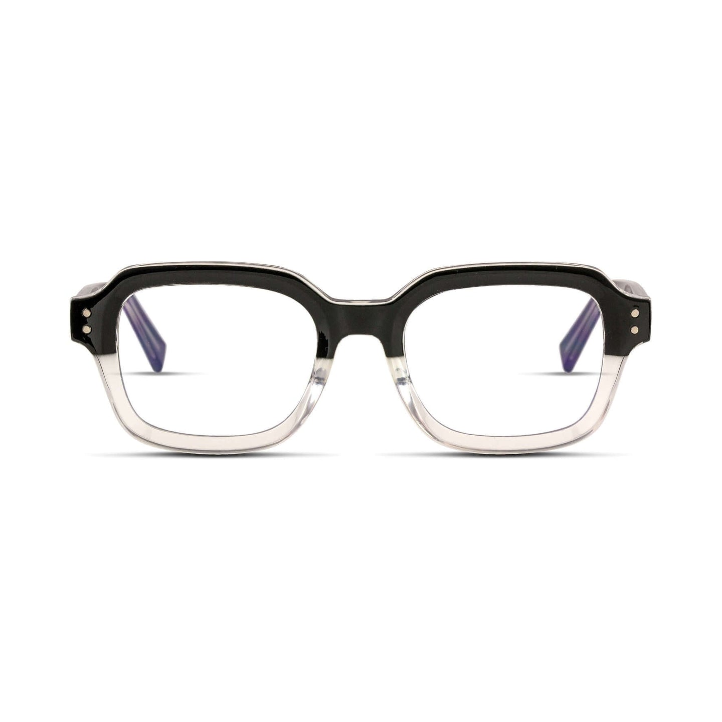 Γυαλιά Blue Light Gustavo Dual Eclipse με κοκκάλινο σκελετό και τετράγωνο σχήμα σε διχρωμία μαύρου και διάφανου.