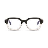 Γυαλιά Blue Light Gustavo Dual Eclipse με κοκκάλινο σκελετό και τετράγωνο σχήμα σε διχρωμία μαύρου και διάφανου.