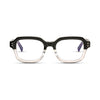 Γυαλιά Blue Light Gustavo Dual Eclipse με κοκκάλινο σκελετό και τετράγωνο σχήμα σε διχρωμία μαύρου και διάφανου.