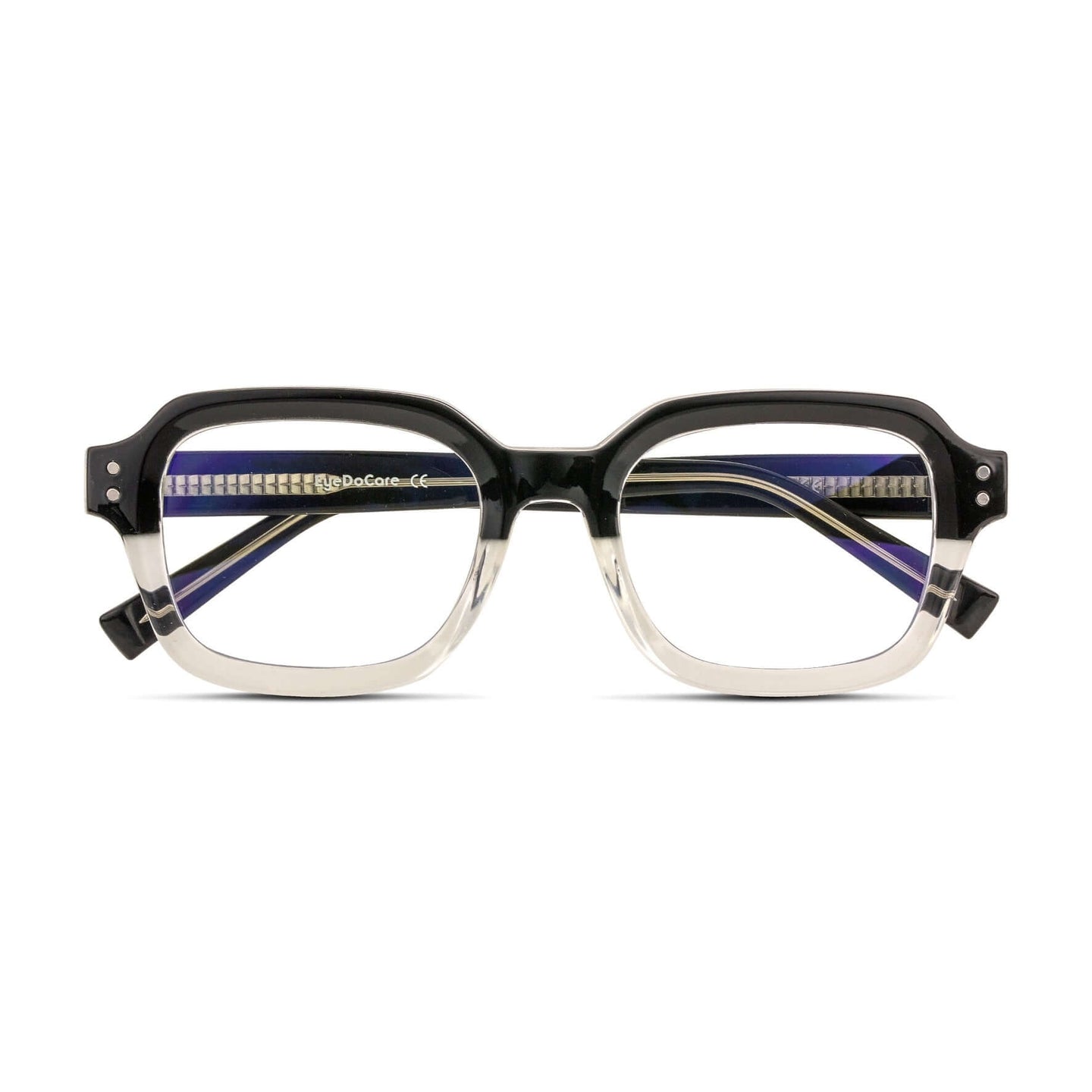 Γυαλιά Blue Light Gustavo Dual Eclipse με κοκκάλινο σκελετό και τετράγωνο σχήμα σε διχρωμία μαύρου και διάφανου.