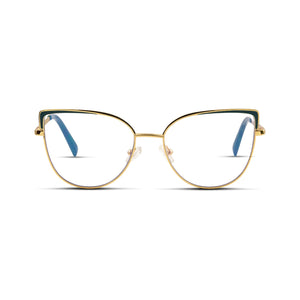 Γυαλιά Blue Light Marilyn Emerald Gold με μεταλλικό σκελετό και cat eye σχήμα σε πράσινο και χρυσό χρώμα.