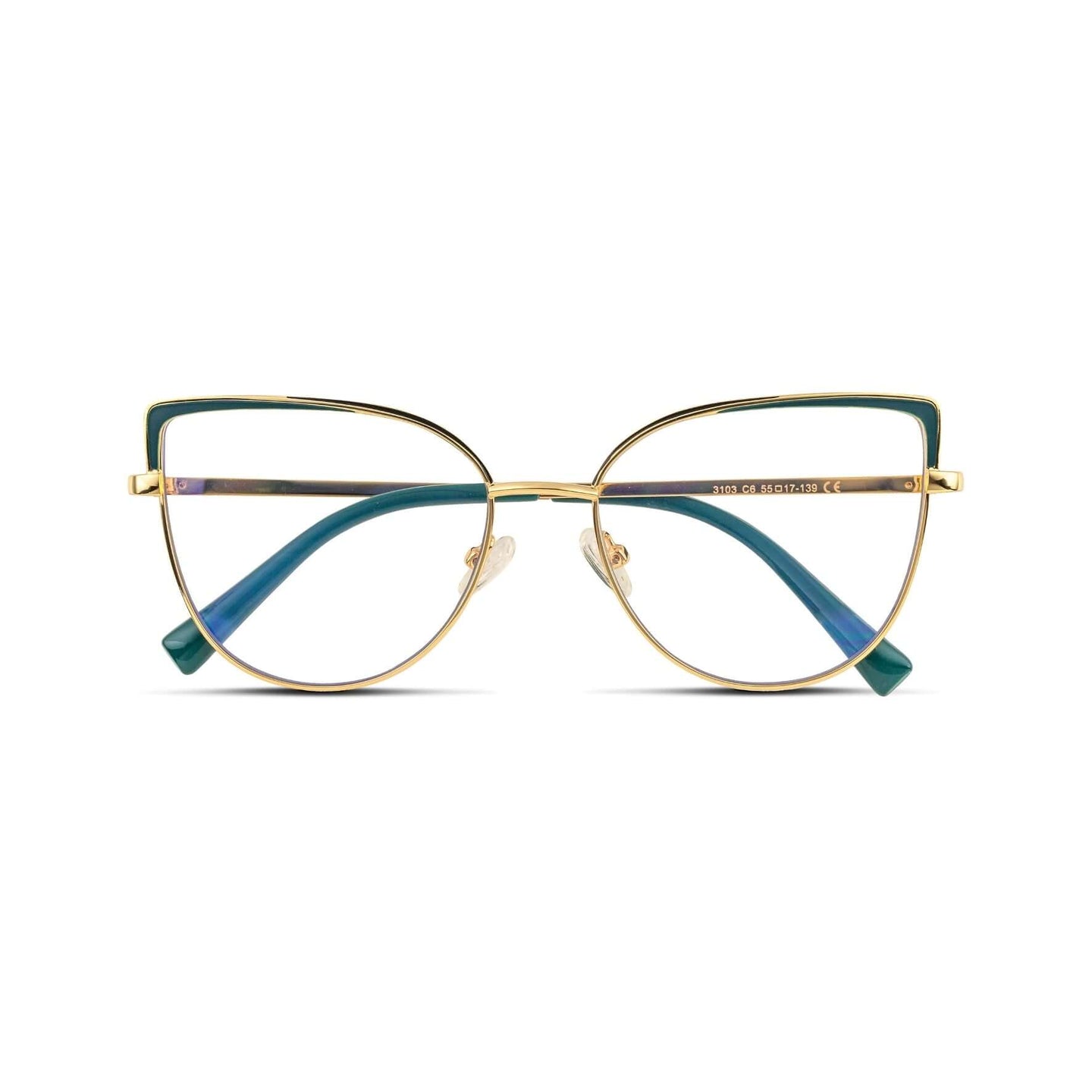 Γυαλιά Blue Light Marilyn Emerald Gold με μεταλλικό σκελετό και cat eye σχήμα σε πράσινο και χρυσό χρώμα.