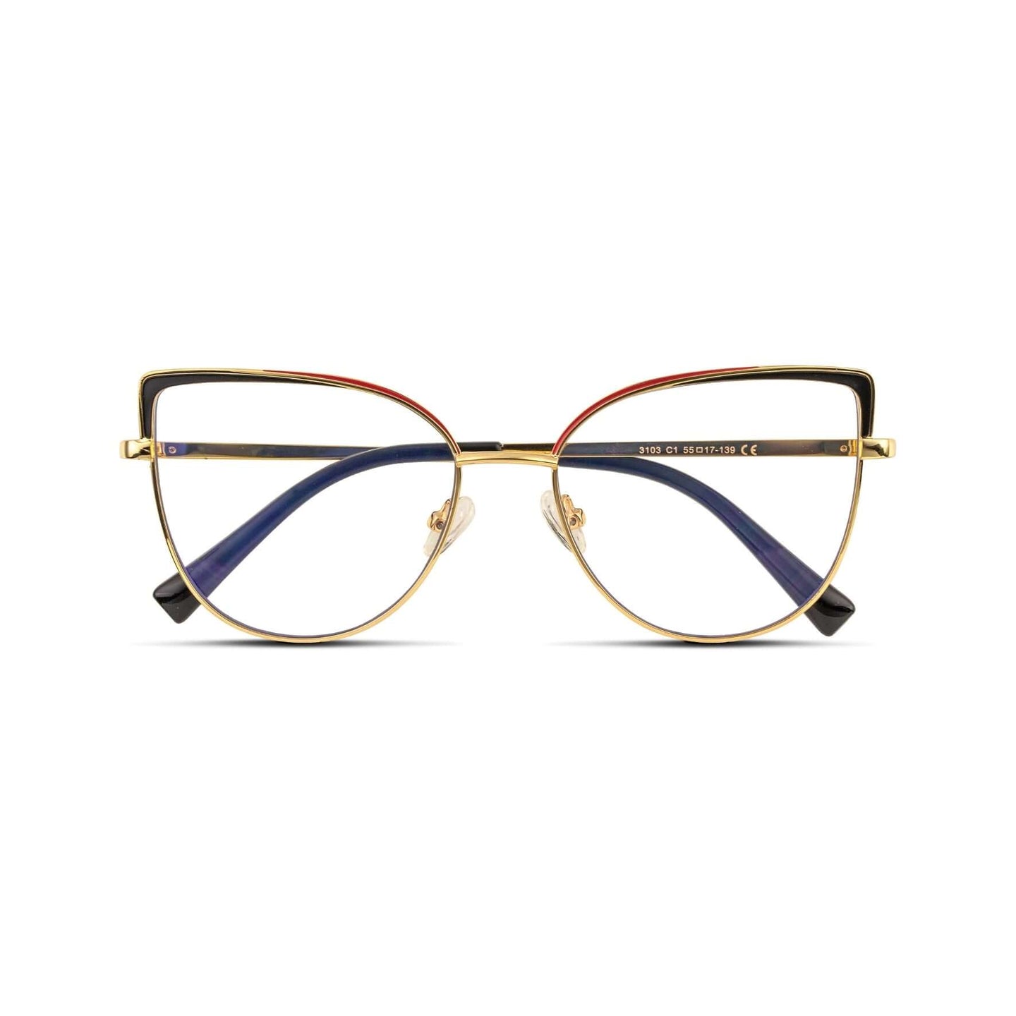 Γυαλιά Blue Light Marilyn Noir Gold με μεταλλικό σκελετό και cat eye σχήμα σε χρυσή και μαύρη απόχρωση.