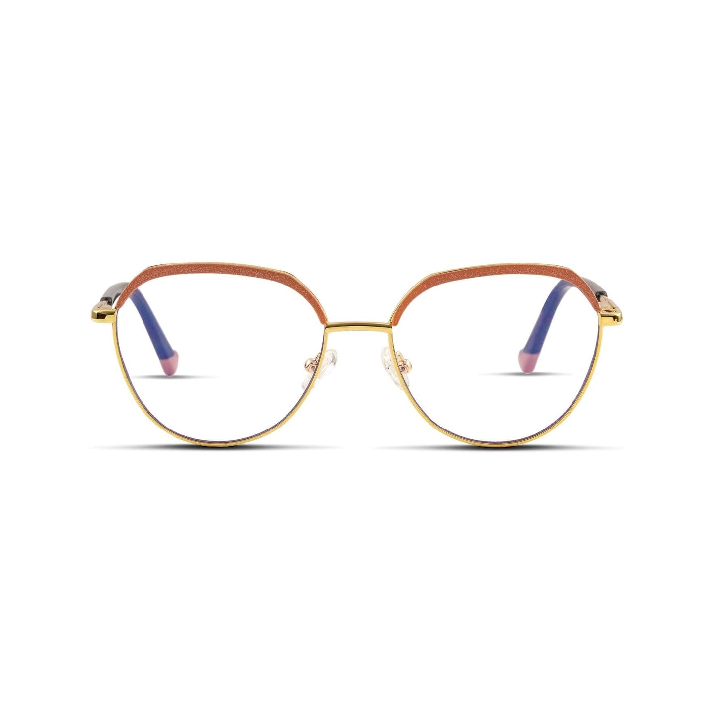 Γυαλιά Blue Light René Dusky Rose με μεταλλικό σκελετό και browline σχήμα σε ροζ και χρυσό χρώμα.