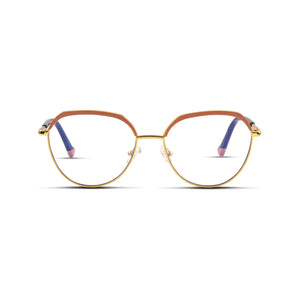 Γυαλιά Blue Light René Dusky Rose με μεταλλικό σκελετό και browline σχήμα σε ροζ και χρυσό χρώμα.