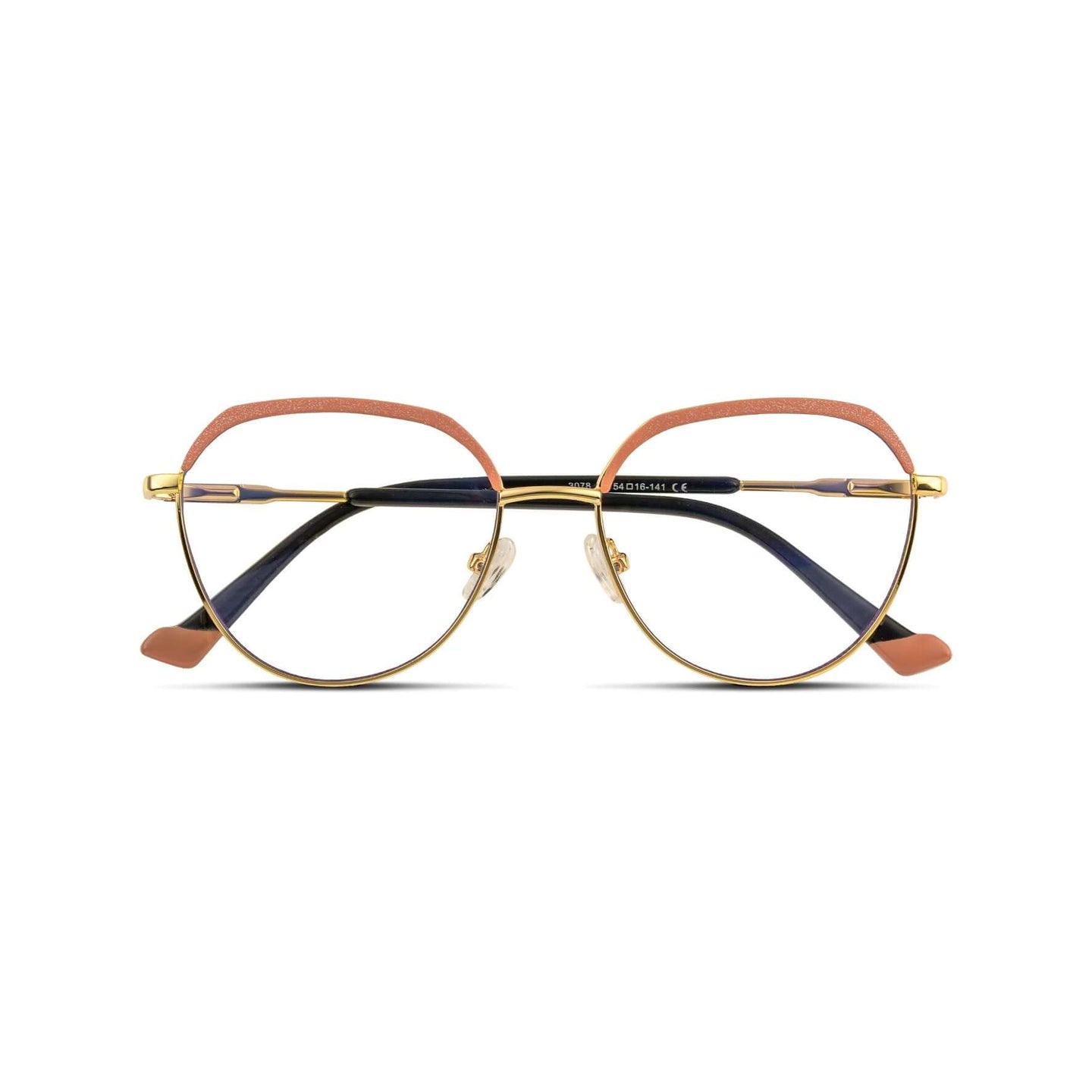 Γυαλιά Blue Light René Dusky Rose με μεταλλικό σκελετό και browline σχήμα σε ροζ και χρυσό χρώμα.