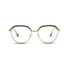 Γυαλιά Blue Light René Noir Gold με μεταλλικό σκελετό και browline σχήμα σε μαύρο και χρυσό χρώμα.