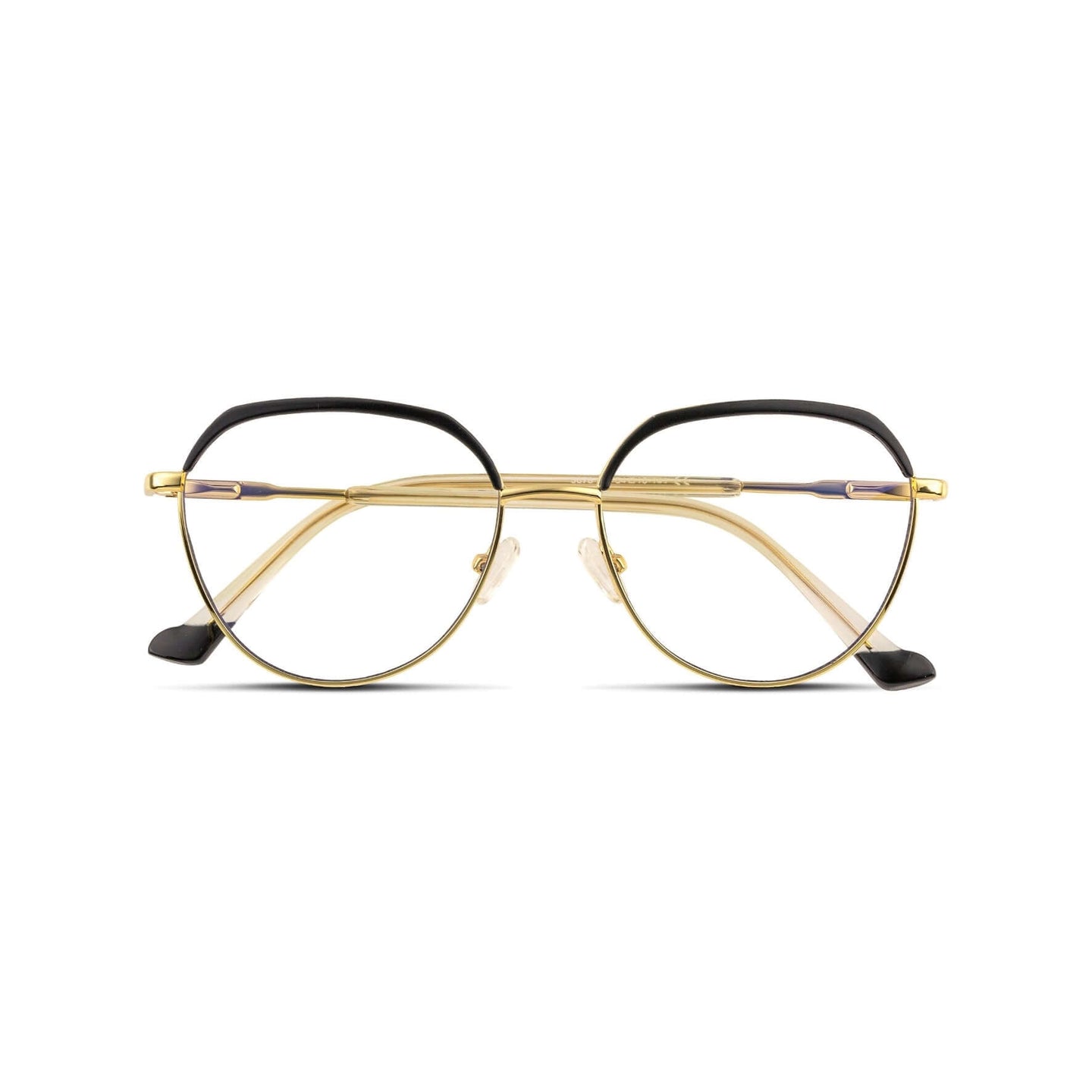 Γυαλιά Blue Light René Noir Gold με μεταλλικό σκελετό και browline σχήμα σε μαύρο και χρυσό χρώμα.