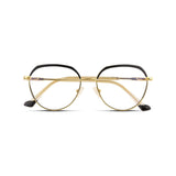 Γυαλιά Blue Light René Noir Gold με μεταλλικό σκελετό και browline σχήμα σε μαύρο και χρυσό χρώμα.