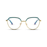 Γυαλιά Blue Light René Turquoise Dream με μεταλλικό σκελετό και browline σχήμα σε τιρκουάζ και χρυσό χρώμα.