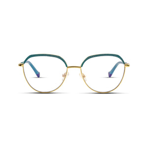 Γυαλιά Blue Light René Turquoise Dream με μεταλλικό σκελετό και browline σχήμα σε τιρκουάζ και χρυσό χρώμα.