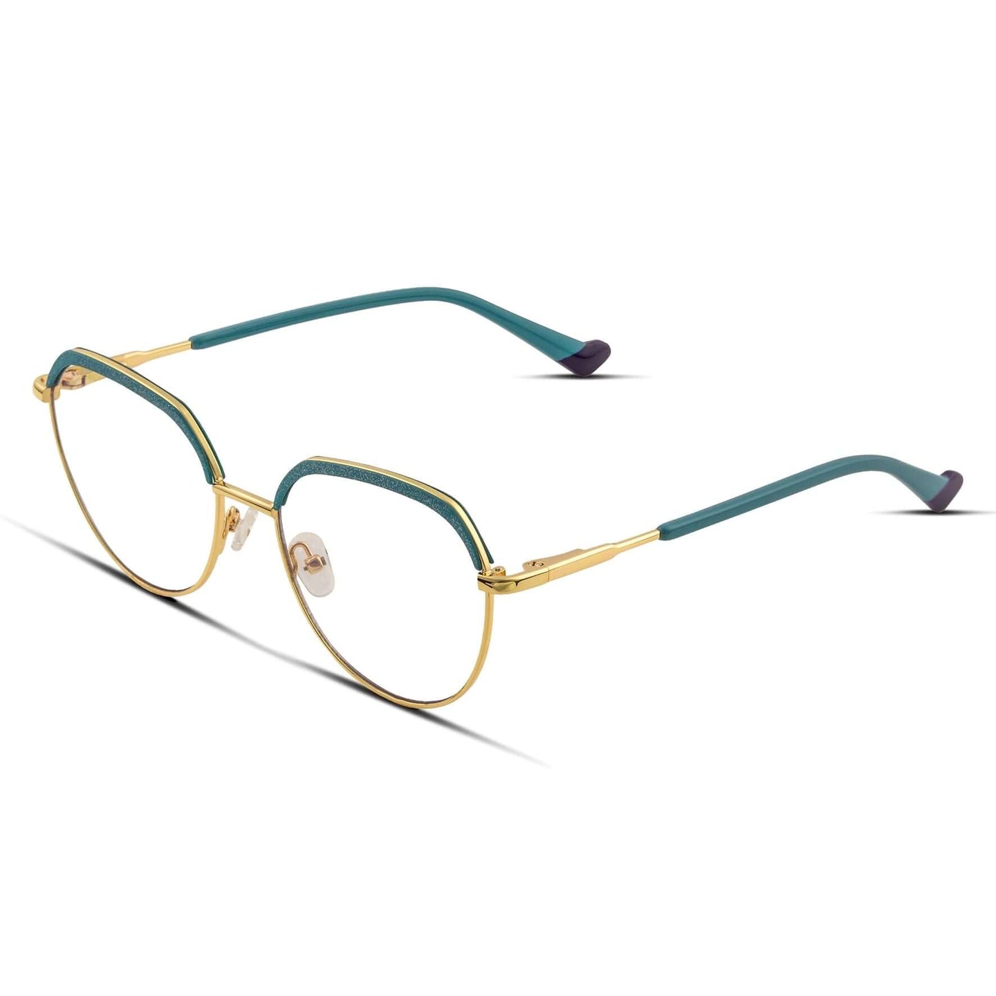 Γυαλιά Blue Light René Turquoise Dream με μεταλλικό σκελετό και browline σχήμα σε τιρκουάζ και χρυσό χρώμα.